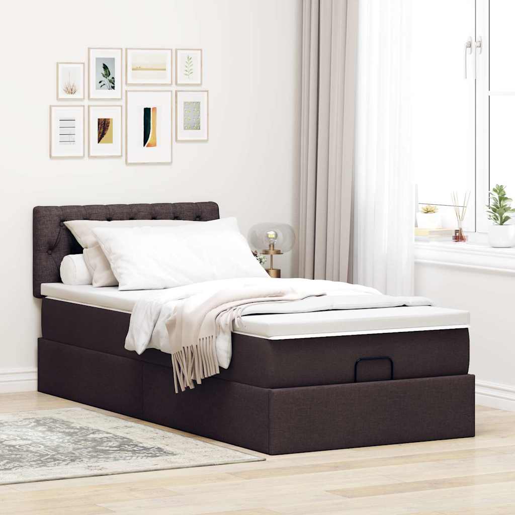 Ottoman-Bett mit Matratze & LEDs Dunkelbraun 80x200 cm Stoff