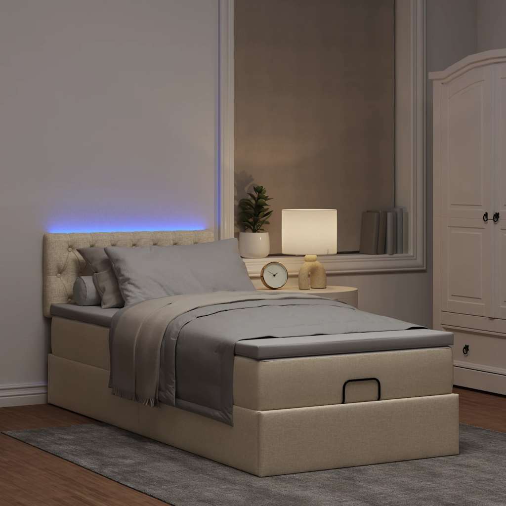 Ottoman-Bett mit Matratze & LEDs Creme 80x200 cm Stoff