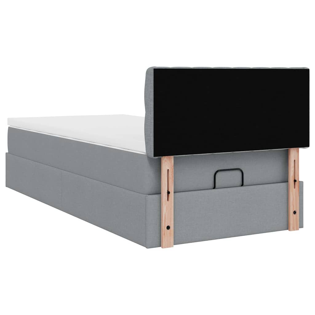 Ottoman-Bett mit Matratze & LEDs Hellgrau 90x190 cm Stoff