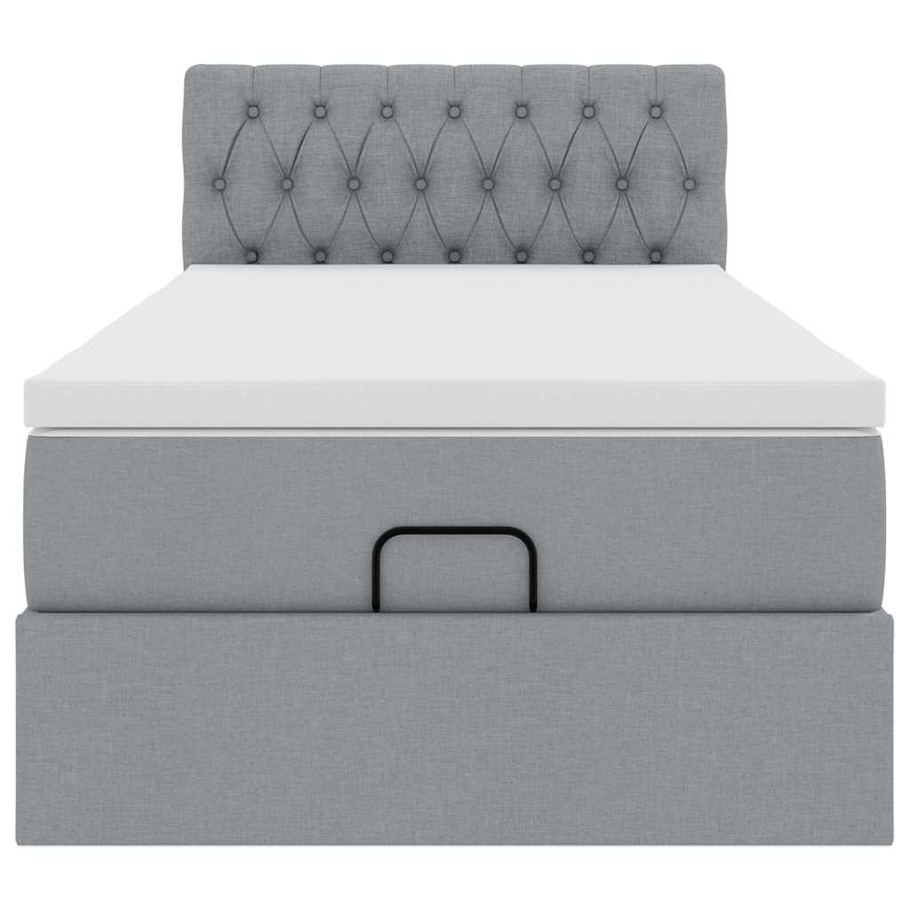 Ottoman-Bett mit Matratze & LEDs Hellgrau 90x190 cm Stoff