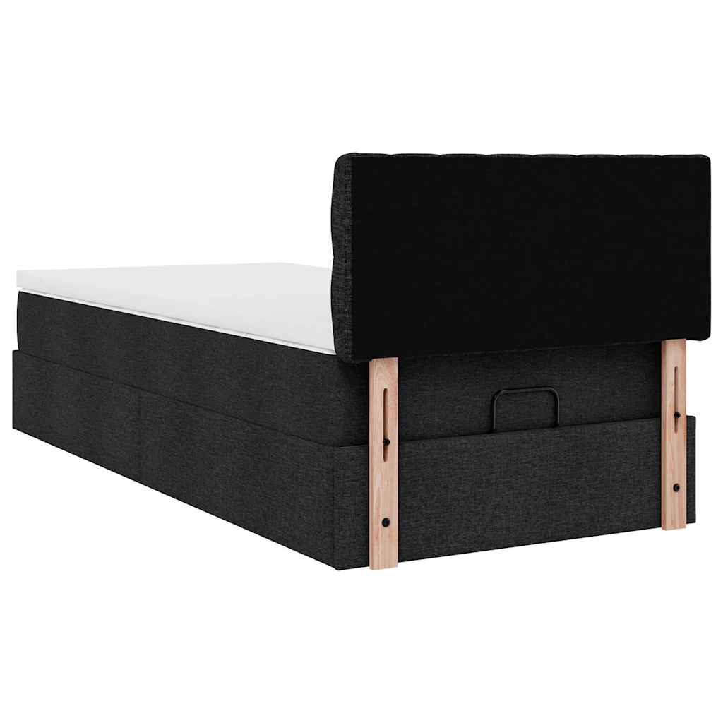 Ottoman-Bett mit Matratze & LEDs Schwarz 90x190 cm Stoff