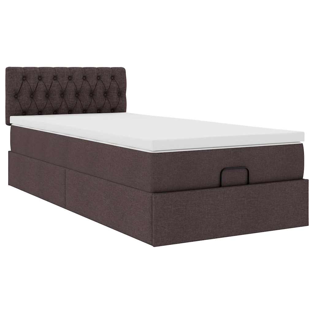 Ottoman-Bett mit Matratze & LEDs Dunkelbraun 90x190 cm Stoff