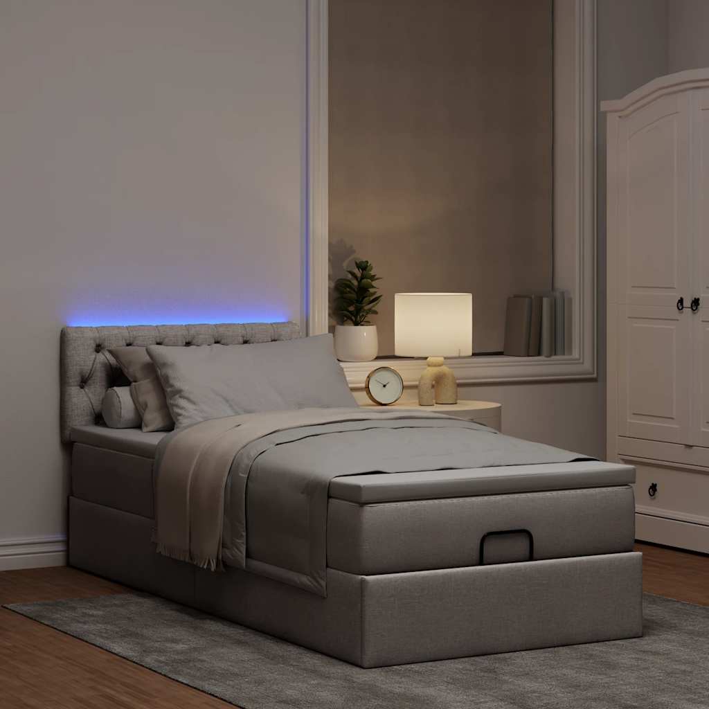 Ottoman-Bett mit Matratze & LEDs Taupe 90x190 cm Stoff
