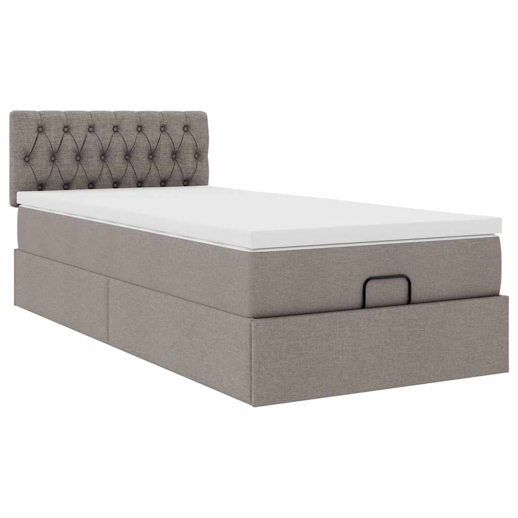 Ottoman-Bett mit Matratze & LEDs Taupe 90x190 cm Stoff
