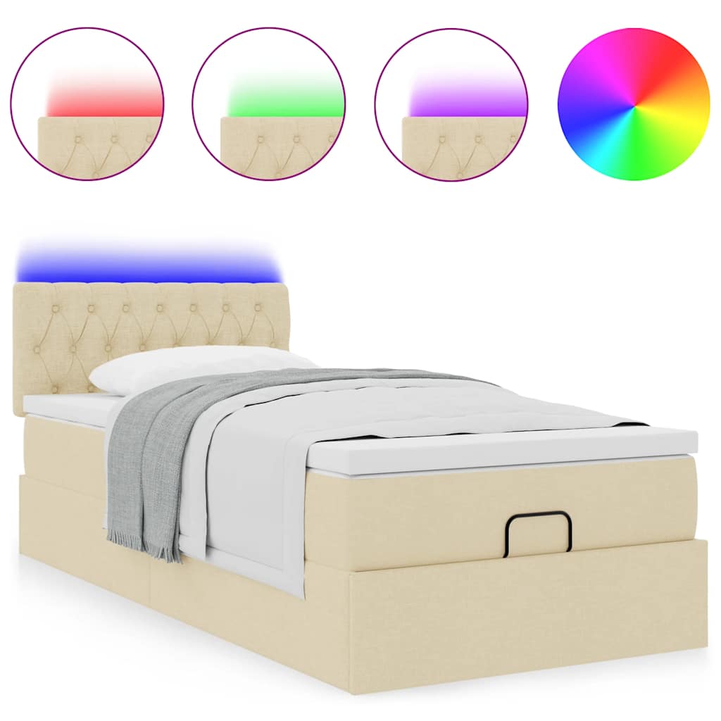 Ottoman-Bett mit Matratze & LEDs Creme 90x190 cm Stoff