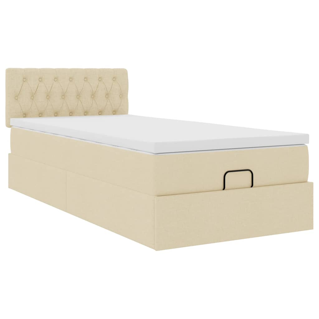 Ottoman-Bett mit Matratze & LEDs Creme 90x190 cm Stoff