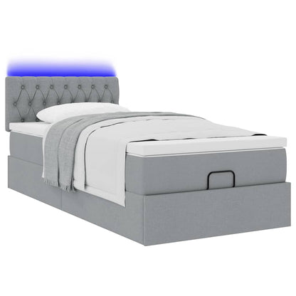Ottomane Bett mit Matratze & LEDs Hellgrau 90x200 cm Stoff