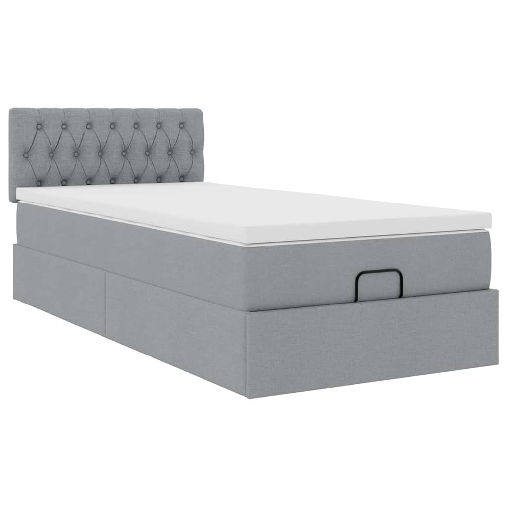 Ottomane Bett mit Matratze & LEDs Hellgrau 90x200 cm Stoff