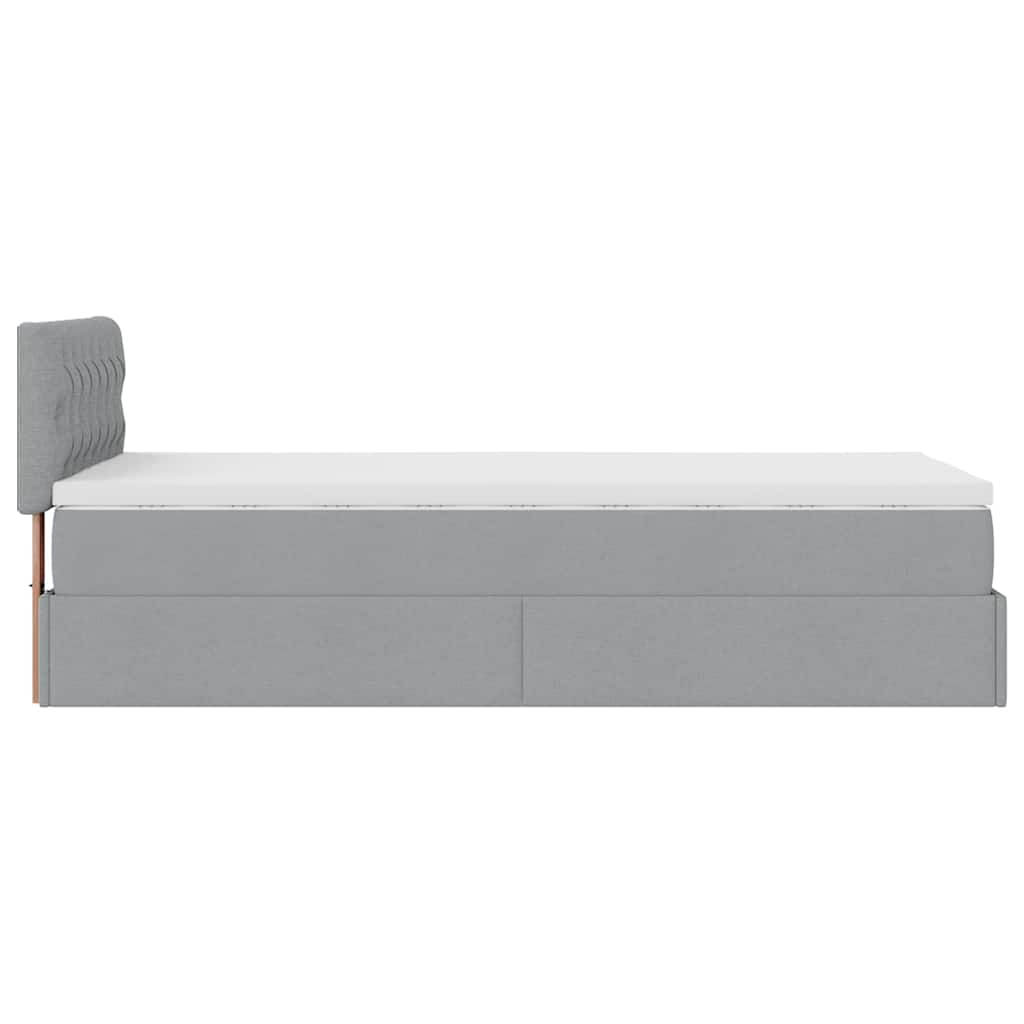 Ottomane Bett mit Matratze & LEDs Hellgrau 90x200 cm Stoff