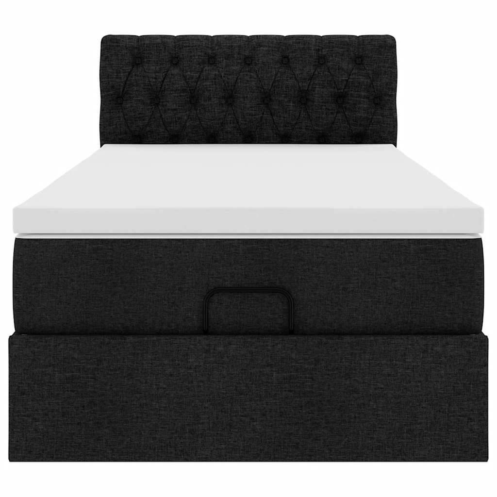 Ottoman-Bett mit Matratze & LEDs Schwarz 90x200 cm Stoff
