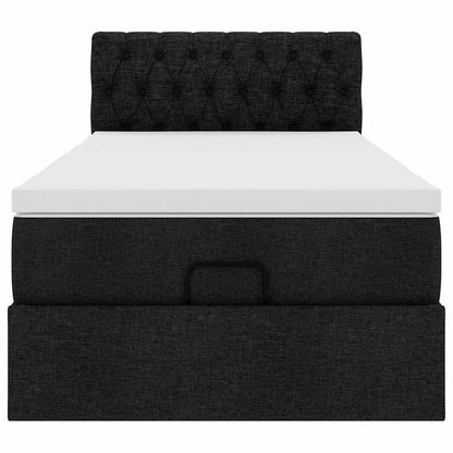 Ottoman-Bett mit Matratze & LEDs Schwarz 90x200 cm Stoff
