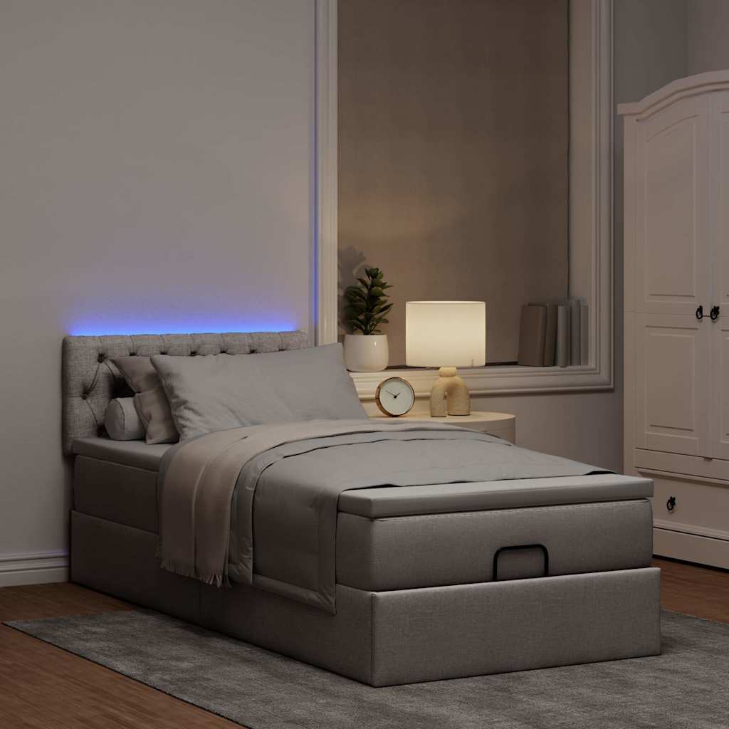 Ottomane Bett mit Matratze & LEDs Taupe 90x200 cm Stoff