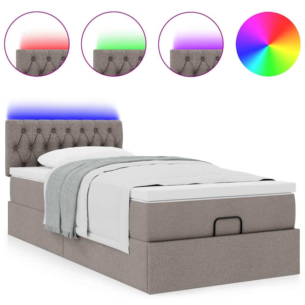 Ottomane Bett mit Matratze & LEDs Taupe 90x200 cm Stoff