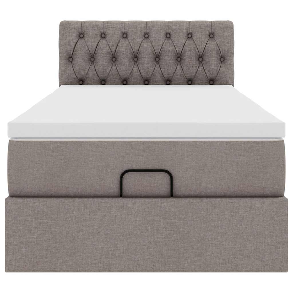 Ottomane Bett mit Matratze & LEDs Taupe 90x200 cm Stoff