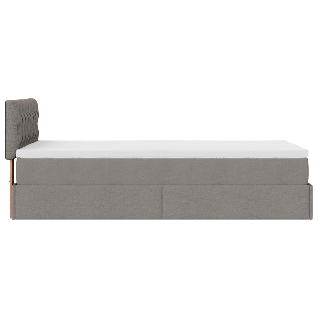 Ottomane Bett mit Matratze & LEDs Taupe 90x200 cm Stoff