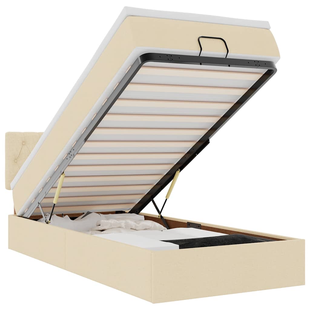 Ottomane Bett mit Matratze & LEDs Creme 90x200 cm Stoff