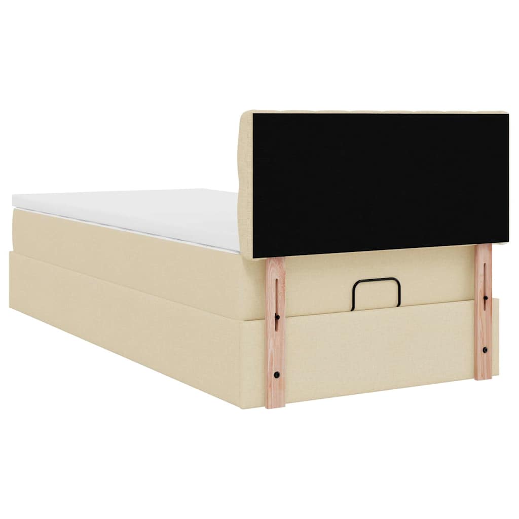 Ottomane Bett mit Matratze & LEDs Creme 90x200 cm Stoff