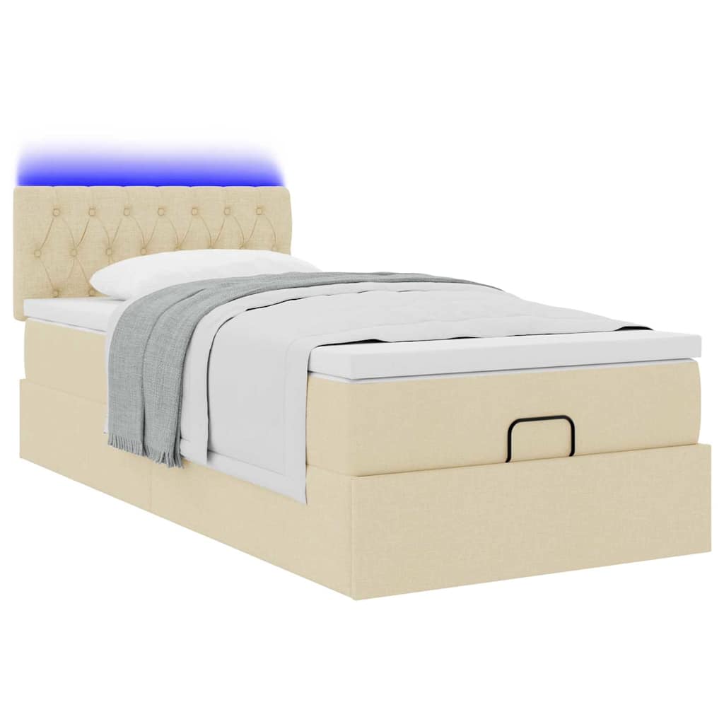 Ottomane Bett mit Matratze & LEDs Creme 90x200 cm Stoff