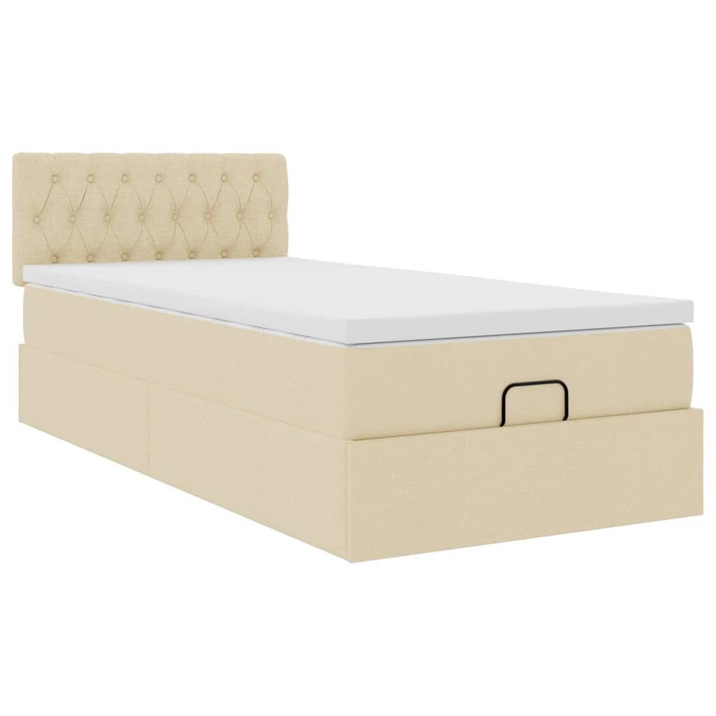 Ottomane Bett mit Matratze & LEDs Creme 90x200 cm Stoff