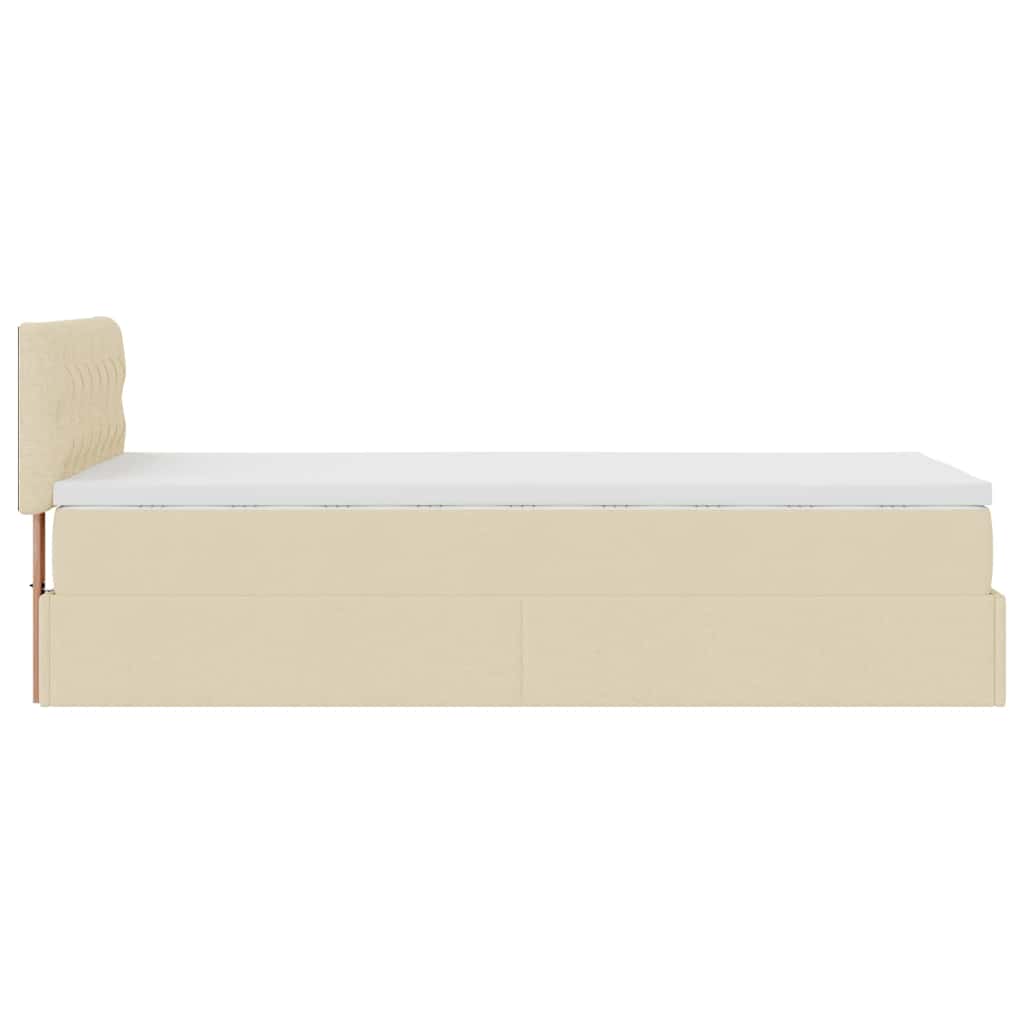 Ottomane Bett mit Matratze & LEDs Creme 90x200 cm Stoff