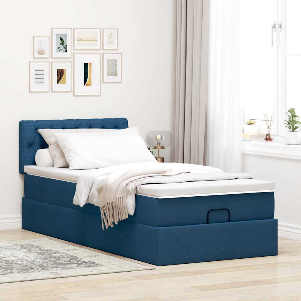 Ottomane Bett mit Matratze & LEDs Blau 90x200 cm Stoff