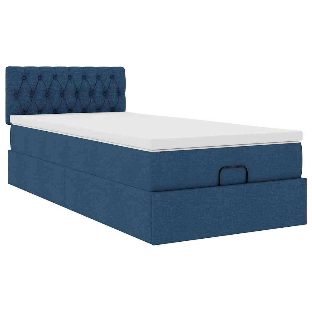 Ottomane Bett mit Matratze & LEDs Blau 90x200 cm Stoff