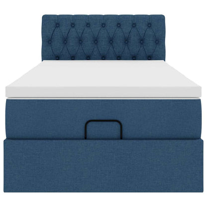 Ottomane Bett mit Matratze & LEDs Blau 90x200 cm Stoff