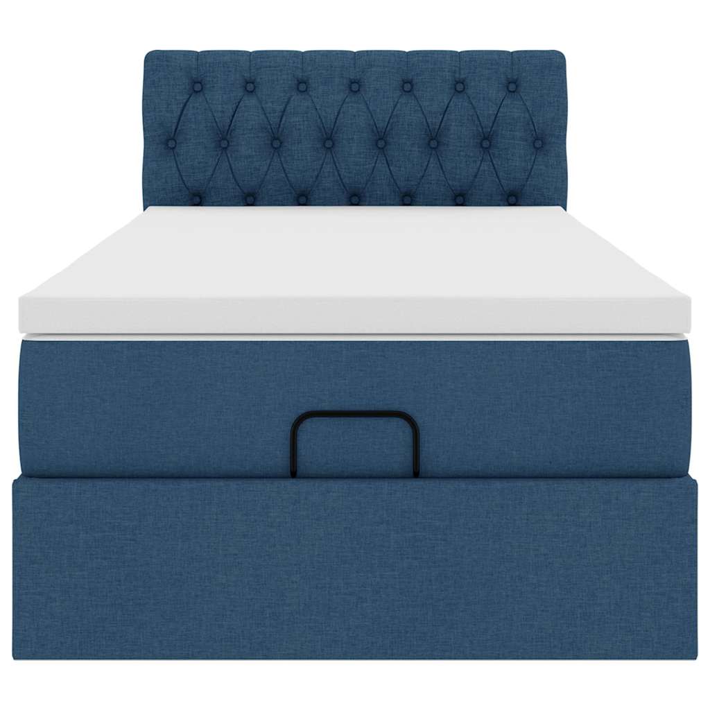 Ottomane Bett mit Matratze & LEDs Blau 90x200 cm Stoff