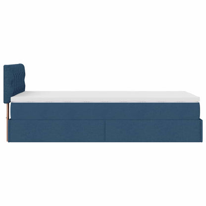 Ottomane Bett mit Matratze & LEDs Blau 90x200 cm Stoff