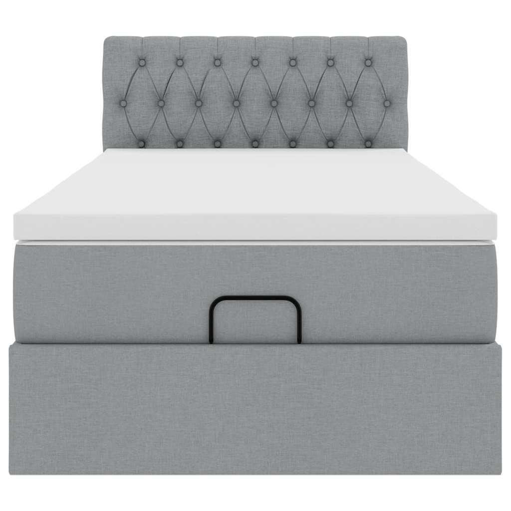Ottoman-Bett mit Matratze & LEDs Hellgrau 100x200 cm Stoff