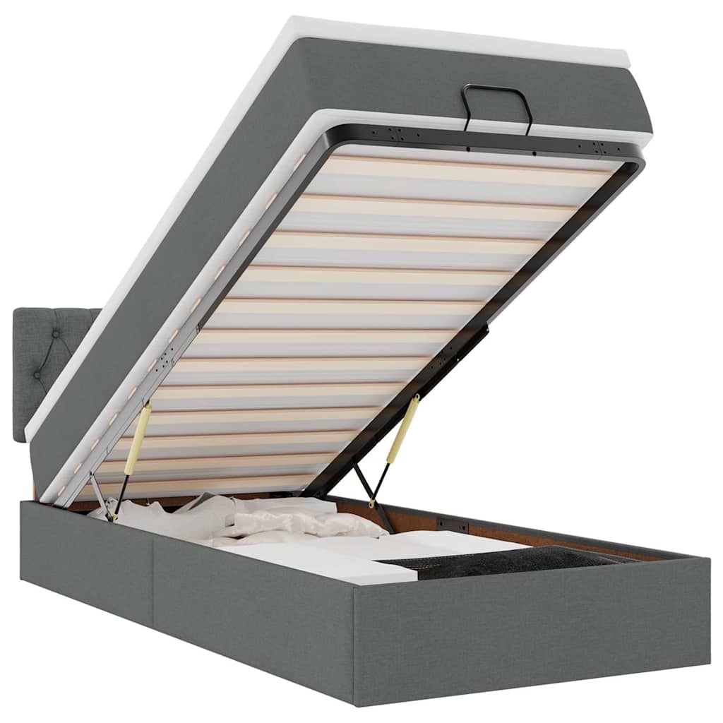 Ottoman-Bett mit Matratze & LEDs Dunkelgrau 100x200 cm Stoff
