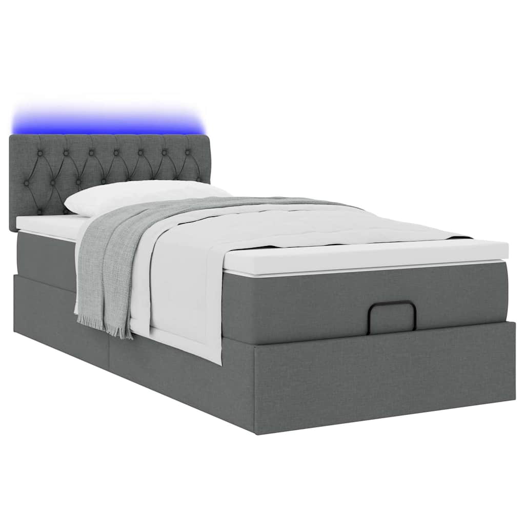 Ottoman-Bett mit Matratze & LEDs Dunkelgrau 100x200 cm Stoff