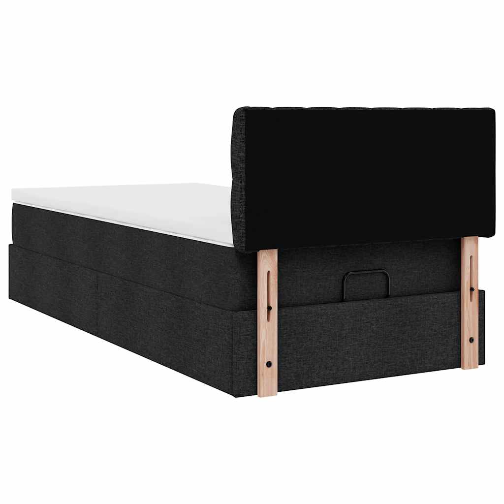 Ottoman-Bett mit Matratze & LEDs Schwarz 100x200 cm Stoff