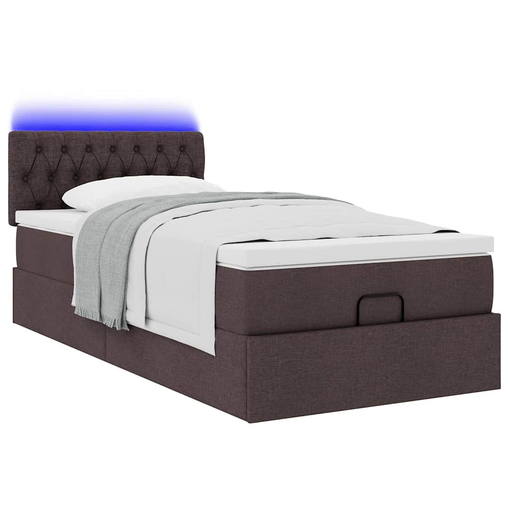 Ottoman-Bett mit Matratze & LEDs Dunkelbraun 100x200 cm Stoff