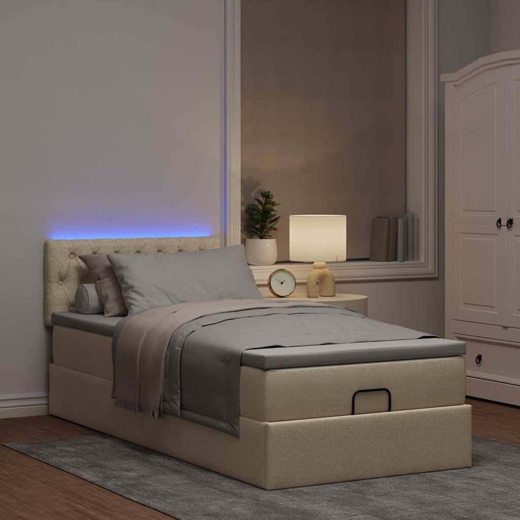 Ottoman-Bett mit Matratze & LEDs Creme 100x200 cm Stoff