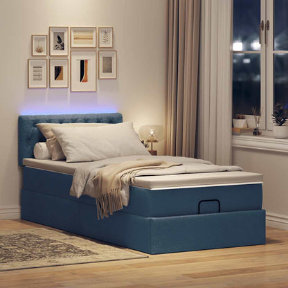 Ottomane Bett mit Matratze & LEDs Blau 100x200 cm Stoff