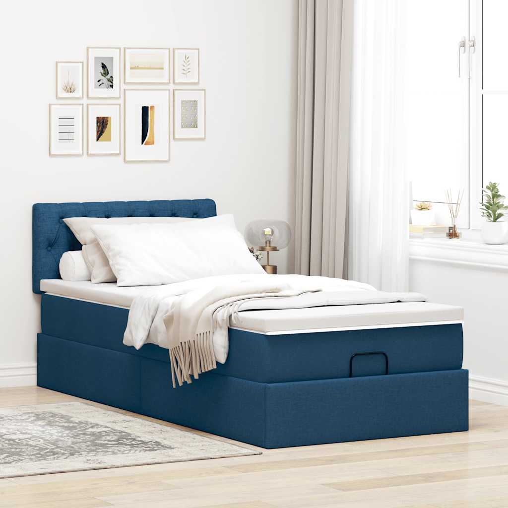 Ottomane Bett mit Matratze & LEDs Blau 100x200 cm Stoff