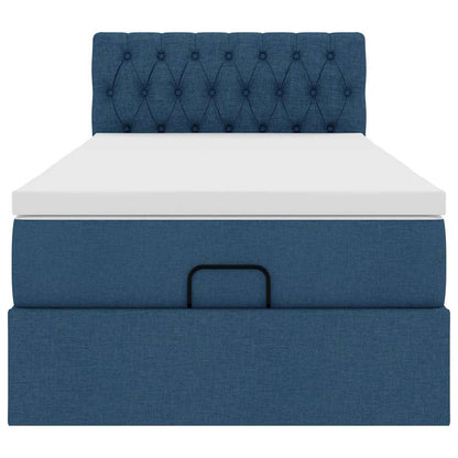 Ottomane Bett mit Matratze & LEDs Blau 100x200 cm Stoff