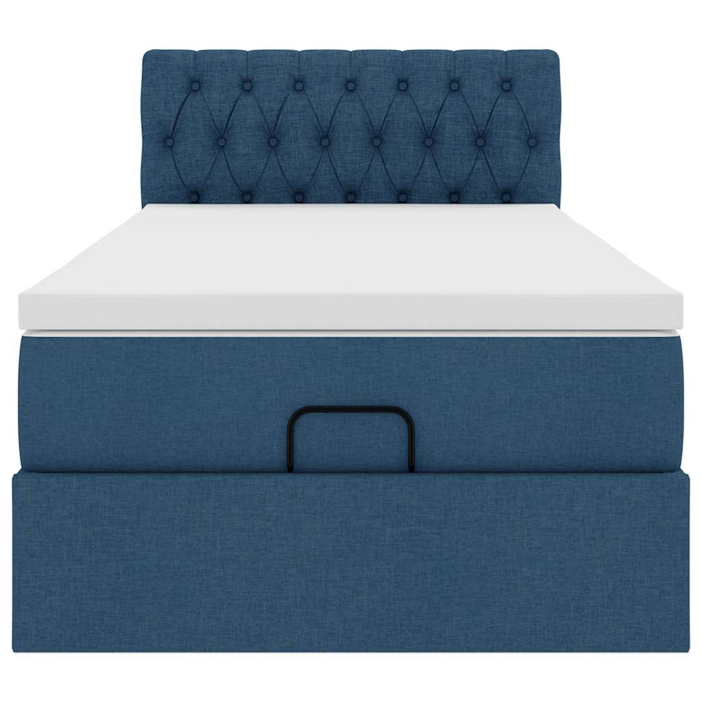 Ottomane Bett mit Matratze & LEDs Blau 100x200 cm Stoff
