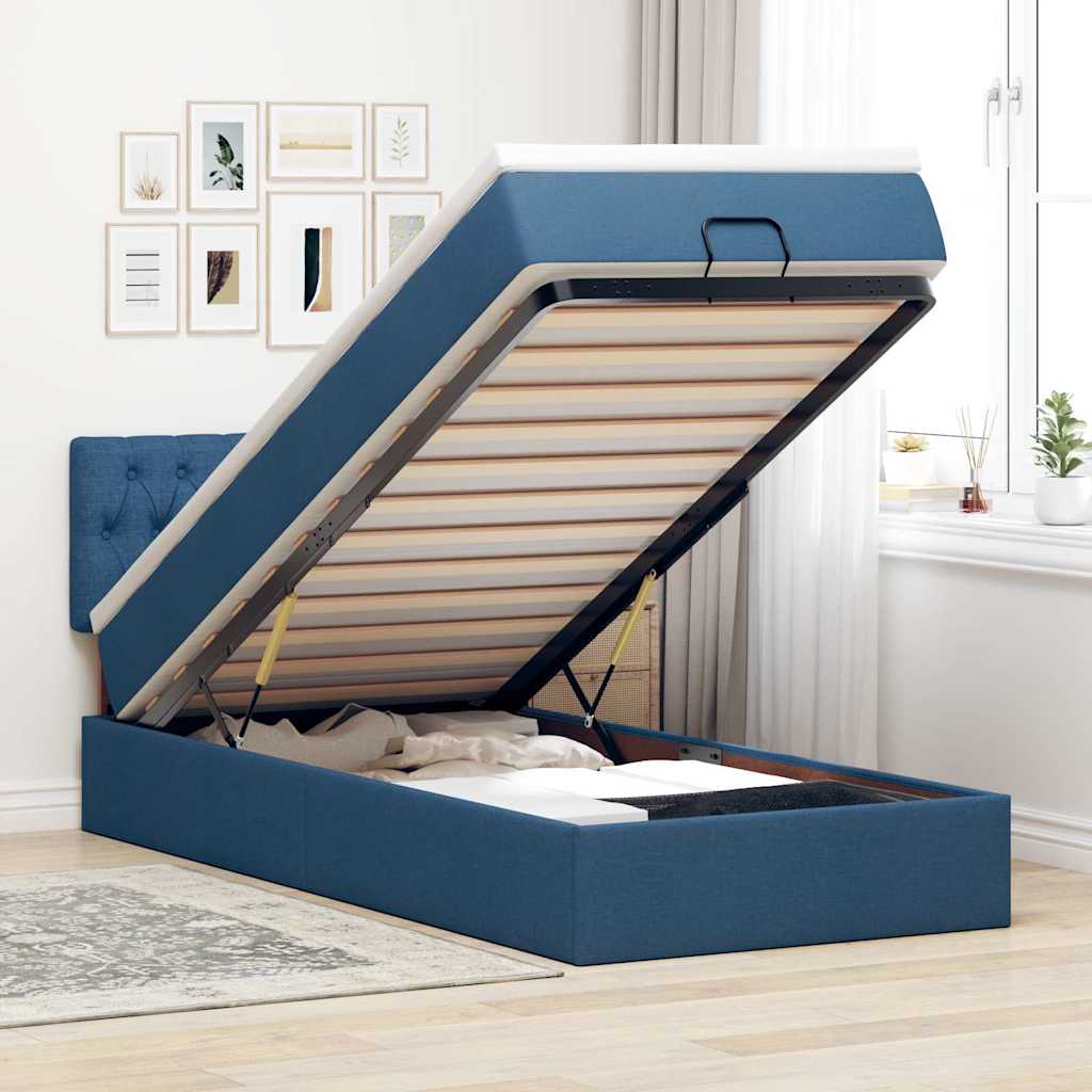 Ottomane Bett mit Matratze & LEDs Blau 100x200 cm Stoff