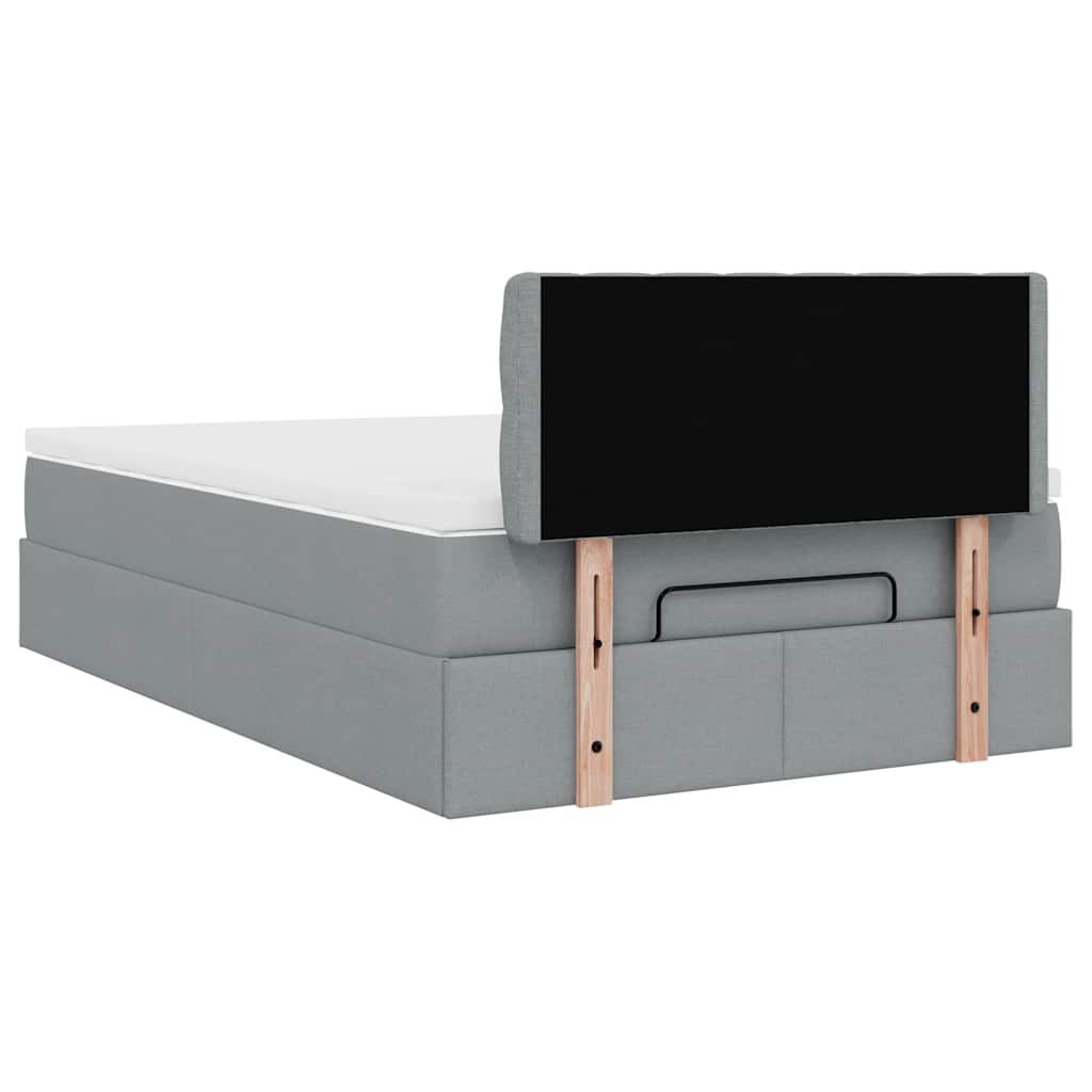 Ottoman-Bett mit Matratze & LEDs Hellgrau 120x190 cm Stoff