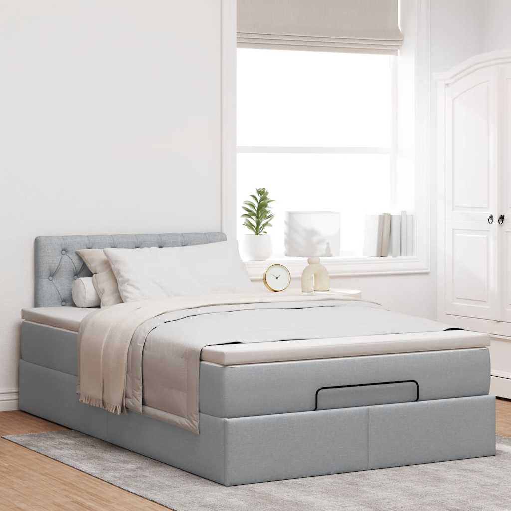 Ottoman-Bett mit Matratze & LEDs Hellgrau 120x190 cm Stoff