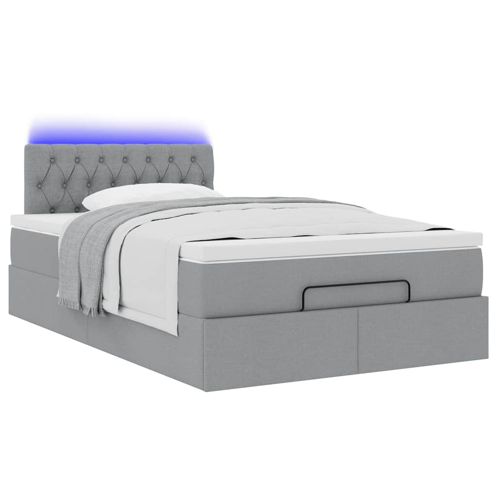 Ottoman-Bett mit Matratze & LEDs Hellgrau 120x190 cm Stoff