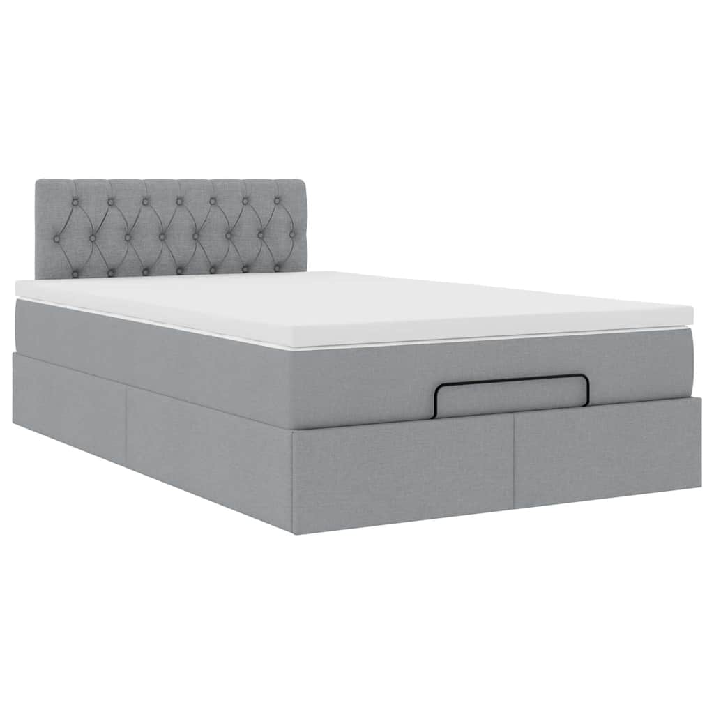 Ottoman-Bett mit Matratze & LEDs Hellgrau 120x190 cm Stoff
