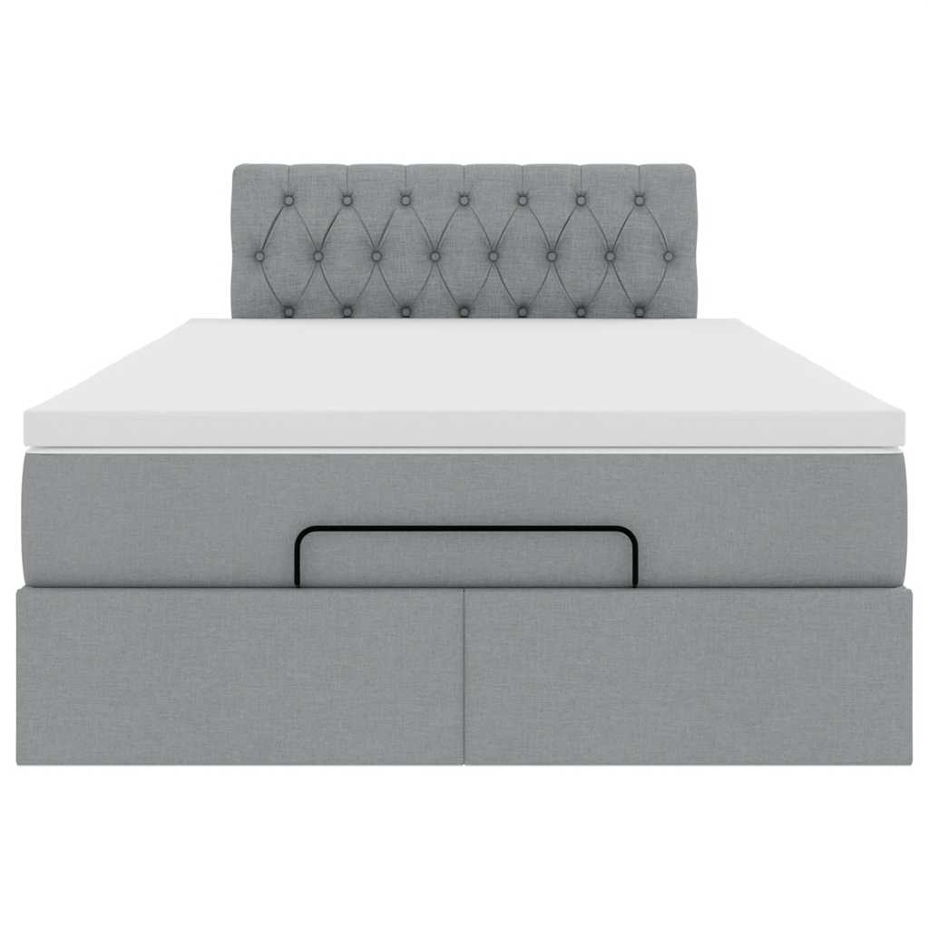 Ottoman-Bett mit Matratze & LEDs Hellgrau 120x190 cm Stoff