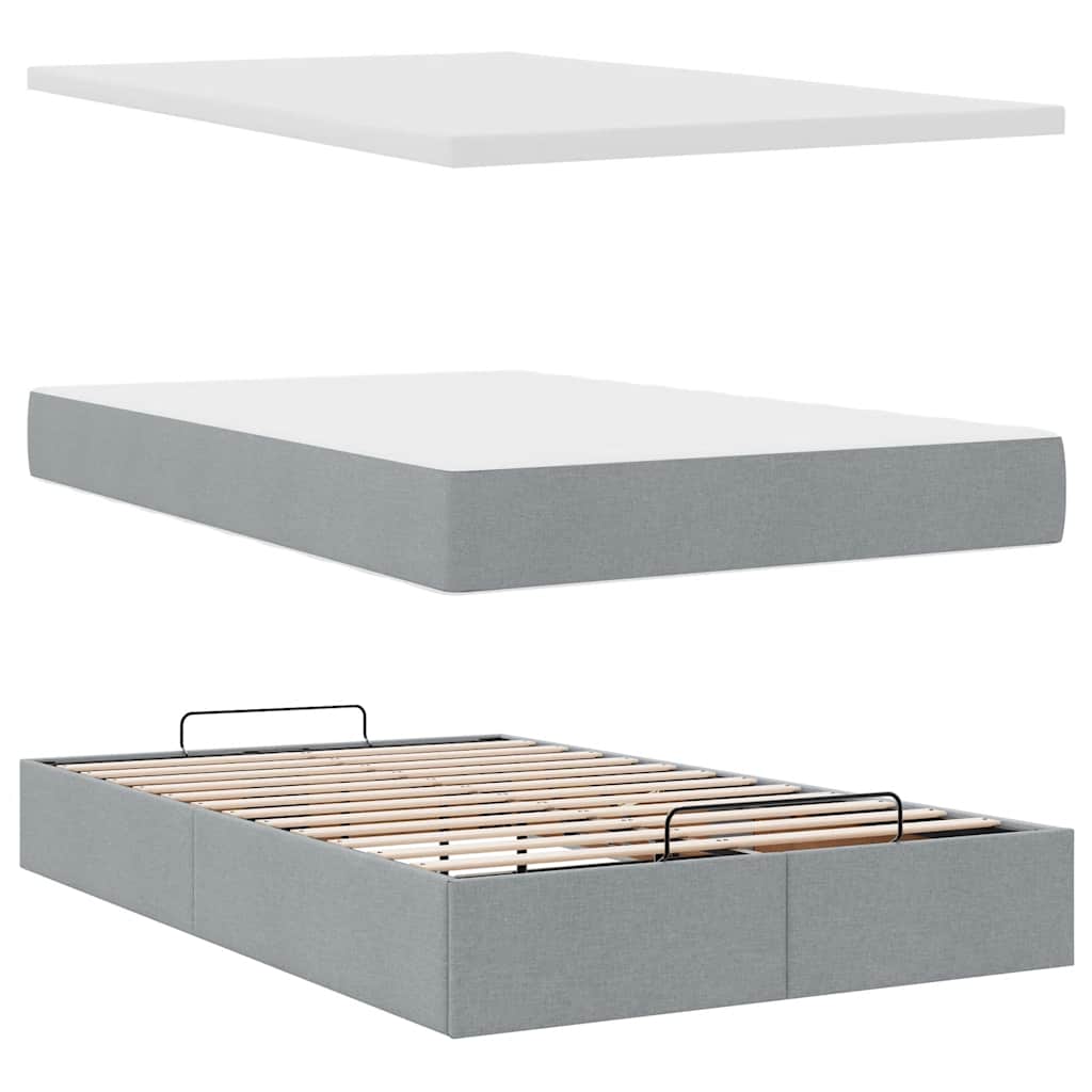 Ottoman-Bett mit Matratze & LEDs Hellgrau 120x190 cm Stoff