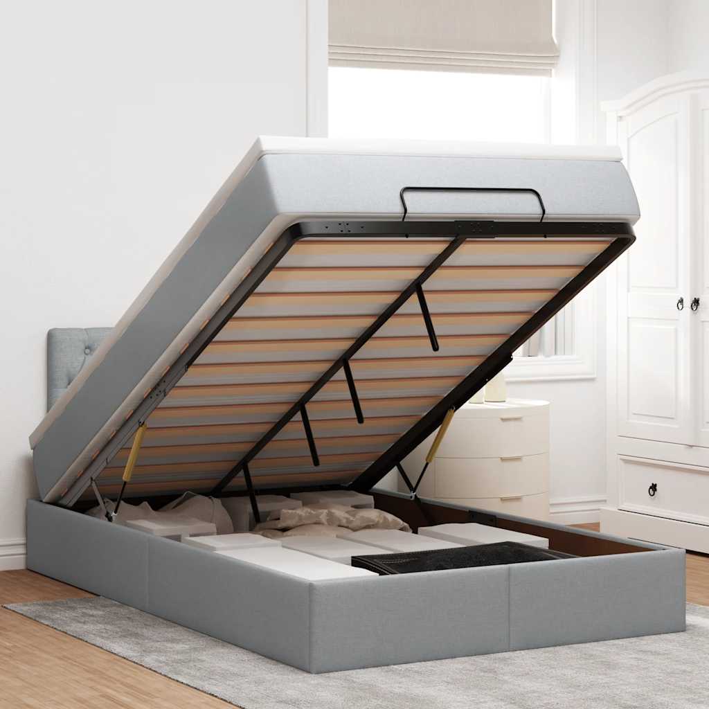 Ottoman-Bett mit Matratze & LEDs Hellgrau 120x190 cm Stoff
