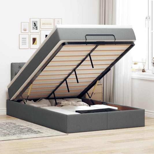 Ottomane Bett mit Matratze & LEDs Dunkelgrau 120x190 cm Stoff