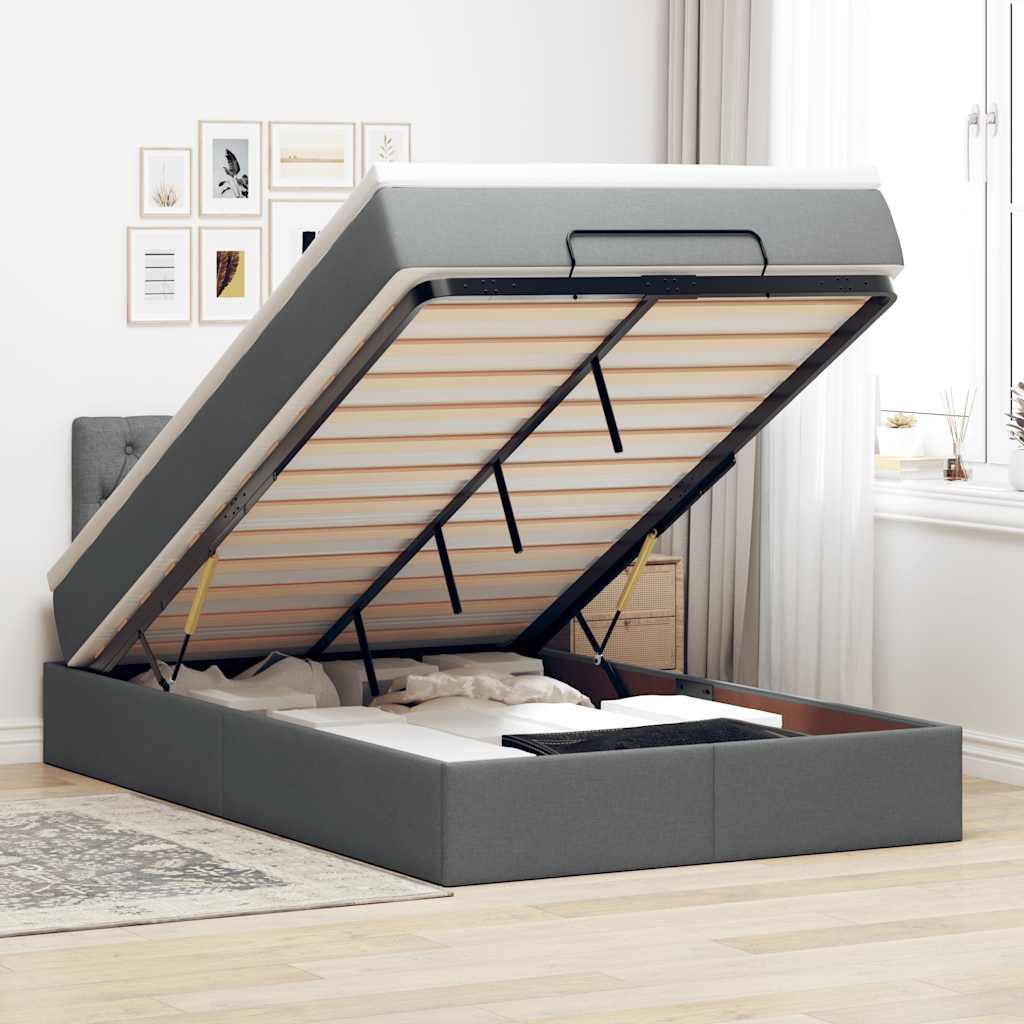 Ottomane Bett mit Matratze & LEDs Dunkelgrau 120x190 cm Stoff