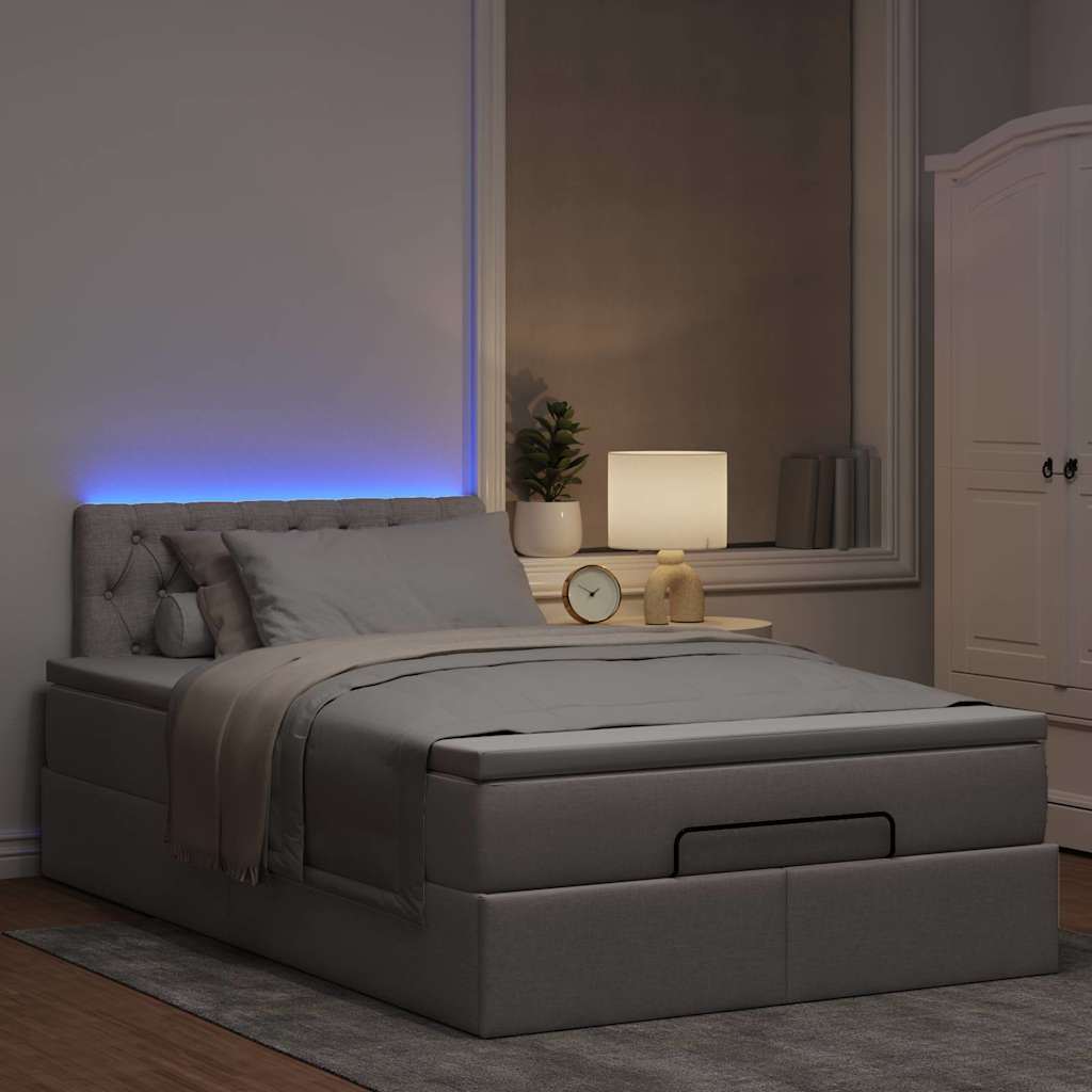 Ottomane Bett mit Matratze & LEDs Taupe 120x190 cm Stoff